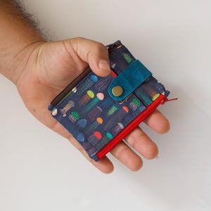 carteira de água-viva para homens, carteira divertida para homens, carteira colorida para homens, carteira de bolso frontal, carteira unissex com dois zíperes minúscula