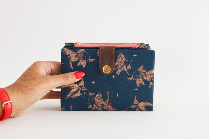 Cartera Gold Fish para mujer, cartera tarjeta de crédito mujer, cartera bifold de viaje, cartera de viaje vegana image 3