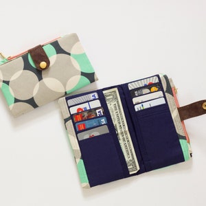 Cartera larga de lunares para mujer, cartera larga hecha a mano, cartera vegana para mujer, cartera minimalista para mujer