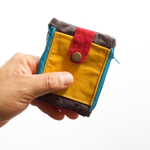 Cartera pequeña de lona encerada, cartera para hombre con bolsillo frontal, cartera delgada con bolsillo con cremallera, cartera colorida para hombre, regalo maximalista para novio.