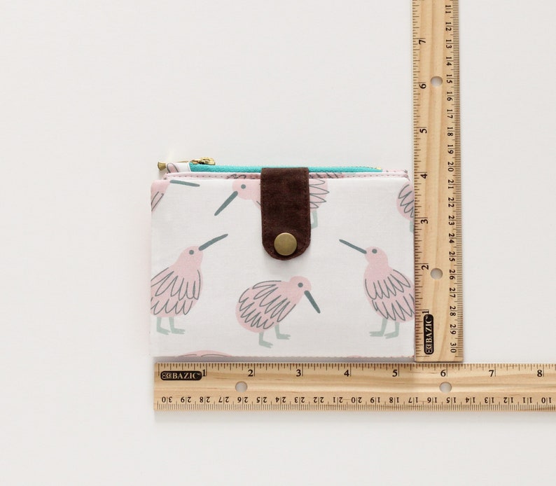 Cartera kiwi para mujer, cartera única mujer, cartera pequeña mujer, cartera bifold tarjeta de crédito, cartera niña, cartera pájaro imagen 4