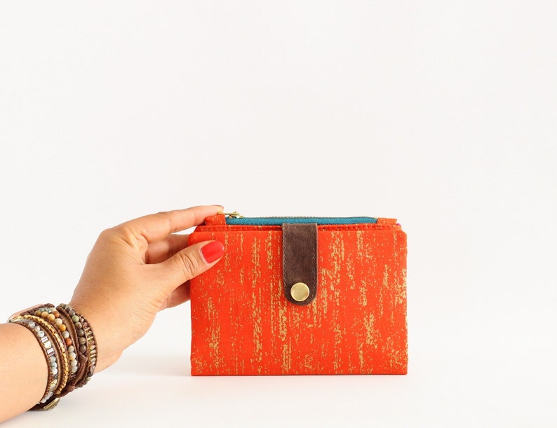 Cartera dorada para mujer, cartera plegable para mujer, cartera para tarjetas de crédito para mujer, cartera pequeña vegana, cartera para mujer con cremallera imagen 1