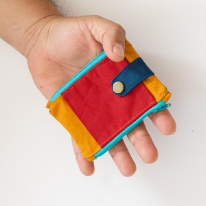 Billetera táctica mini para hombre, billetera de lona encerada con bolsillo frontal, regalo maximalista para él, billetera delgada colorida, billetera pequeña vegana con 2 cremalleras