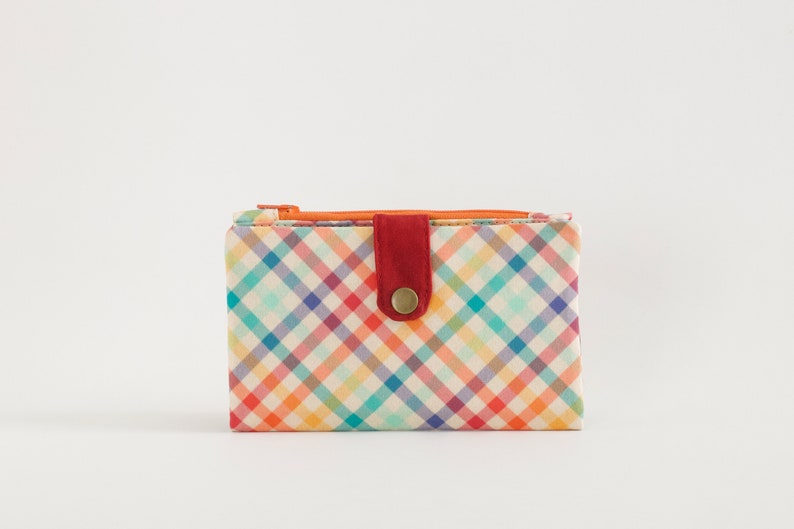 Cartera larga Retro Plaid mujer, cartera mod para mujer, cartera bifold años 70, cartera a cuadros con cremallera, cartera de bolsillo única zdjęcie 1