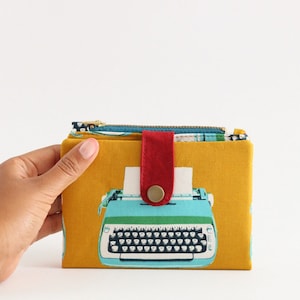 Cartera de máquina de escribir para mujer, billetera retro bifold, billetera única mujer, billetera pequeña con cremallera