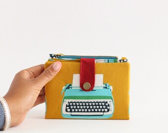 Cartera de máquina de escribir para mujer, billetera retro bifold, billetera única mujer, billetera pequeña con cremallera