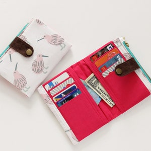 Cartera kiwi para mujer, cartera única mujer, cartera pequeña mujer, cartera bifold tarjeta de crédito, cartera niña, cartera pájaro imagen 2
