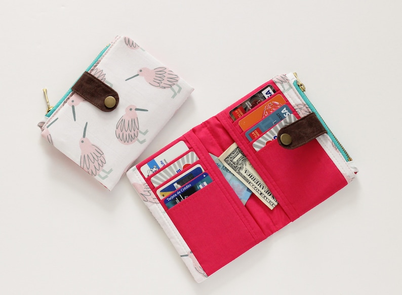 Cartera kiwi para mujer, cartera única mujer, cartera pequeña mujer, cartera bifold tarjeta de crédito, cartera niña, cartera pájaro imagen 2