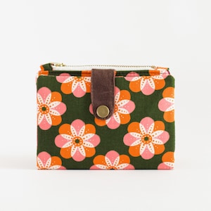 Retro Blumen Brieftasche für Frauen, tolle Brieftasche Bifold, vegane Brieftasche klein, süße Mini Brieftasche für Frauen, orange Brieftasche