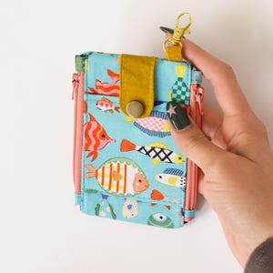 Petit portefeuille louche avec double pochette à glissière et fente pour carte d'identité sur le devant, joli portefeuille pour femme, joli portefeuille porte-clés, portefeuille en tissu fin