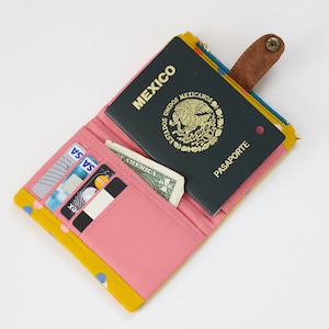 fabric sturdy cute travel wallet, secure small girly passport sleeve, multipurpose pastel dots passport wallet, unique passport holder