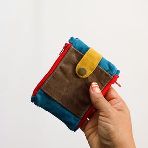 Cartera de lona encerada con bolsillo frontal para hombre, cartera maximalista para hombre, cartera unisex, mini cartera delgada, cartera EDC con doble cremallera