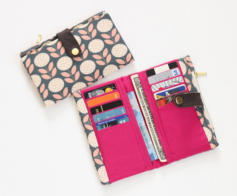 Cartera de mediados de siglo para mujer, cartera de flores escandinava, cartera de flores nórdicas retro, cartera moderna bifold imagen 2