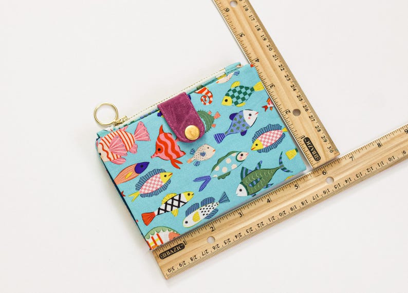 carteira fishies para mulher, presente fofo para ela, carteira com zíper única, presente único para adolescentes imagem 2