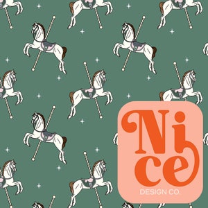 seamless file for fabric, carousel, christmas, holiday, winter, horses, hand drawn, gender neutral, kid&#39;s clothing, fabric file