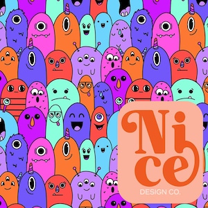 monster seamless file, gender neutral seamless file, trendy seamless pattern, seamless tumbler wrap, hand drawn monsters, bright palette
