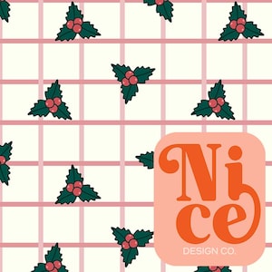 seamless file for fabric, vintage christmas, holly, christmas, grid, girly, seamless pattern, kid&#39;s clothing, bedding, fabric file