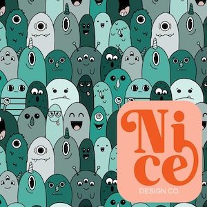 monster seamless file, gender neutral seamless file, trendy seamless pattern, seamless tumbler wrap, hand drawn monsters, green palette