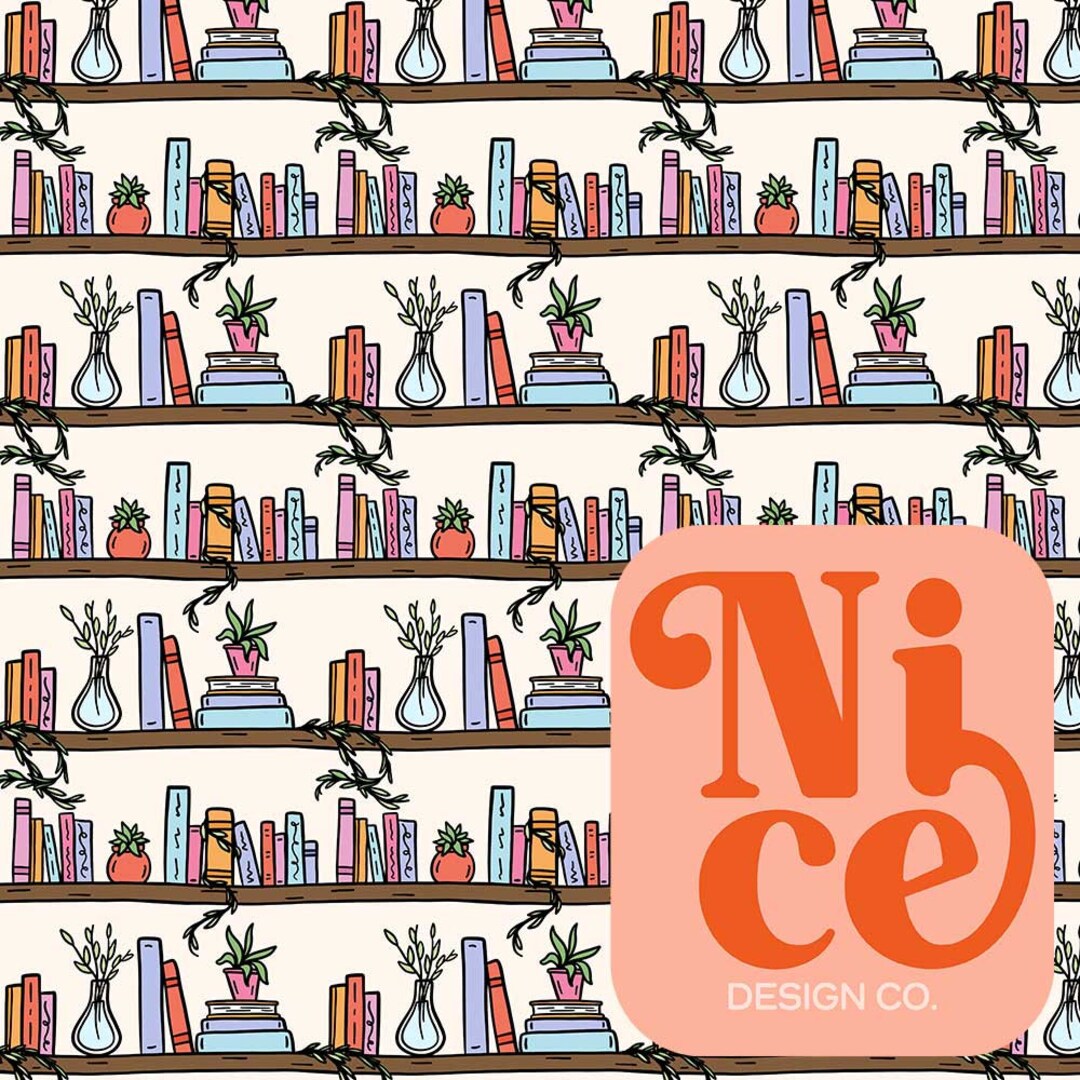 Bookish Seamless Pattern | Hand-drawn Bookshelf Digital Paper | JPG 300 ...
