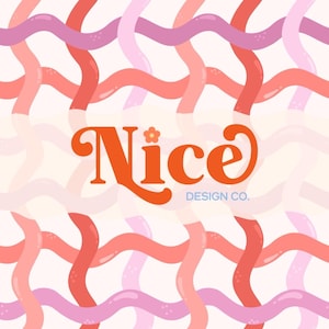 May include: A repeating pattern of wavy lines in shades of pink, red, and orange on a cream background. The word "Nice" is in orange, stylized text with a small flower detail, and "Design Co." is in a smaller font below.
