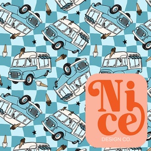 ice cream seamless file, ice cream truck, checkboard seamless, trendy seamless, seamless tumbler wrap, digital paper, summer seamless, blue