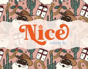 Western Christmas Seamless Pattern – Cowboy Santa Fabric (Digital Download)