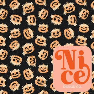 Boho Halloween Pumpkin Floral Seamless Pattern, Hand Drawn Kids Clothing Fabric File