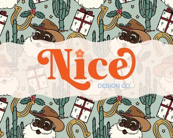 Western Santa Seamless Pattern | Christmas Digital Paper | JPG Hand Drawn