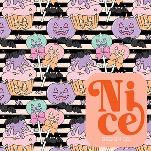 Halloween Treats Candy Seamless Pattern, Pastel Trendy Tumbler Wrap Fabric File