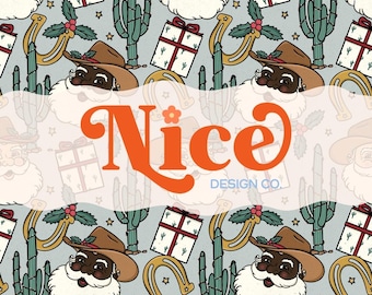 Western Christmas Seamless Pattern – Santa Cowboy Fabric Design (Digital Download)