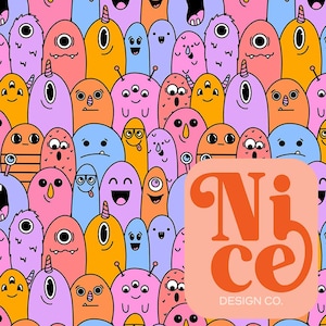 monster seamless file, gender neutral seamless file, trendy seamless pattern, seamless tumbler wrap, hand drawn monsters, bright colors