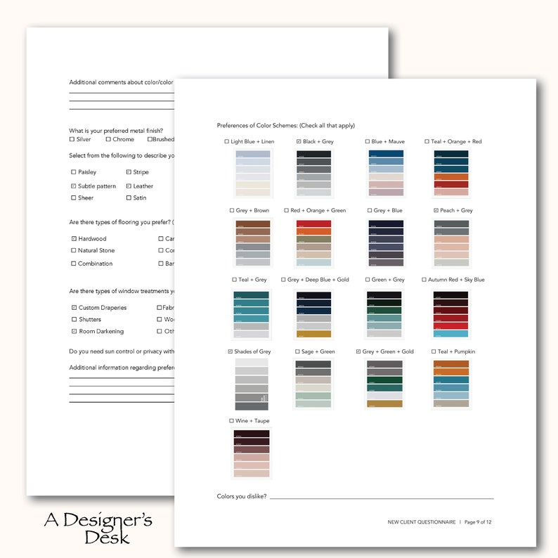 Residential Interior Design Client Questionnaire Office Etsy