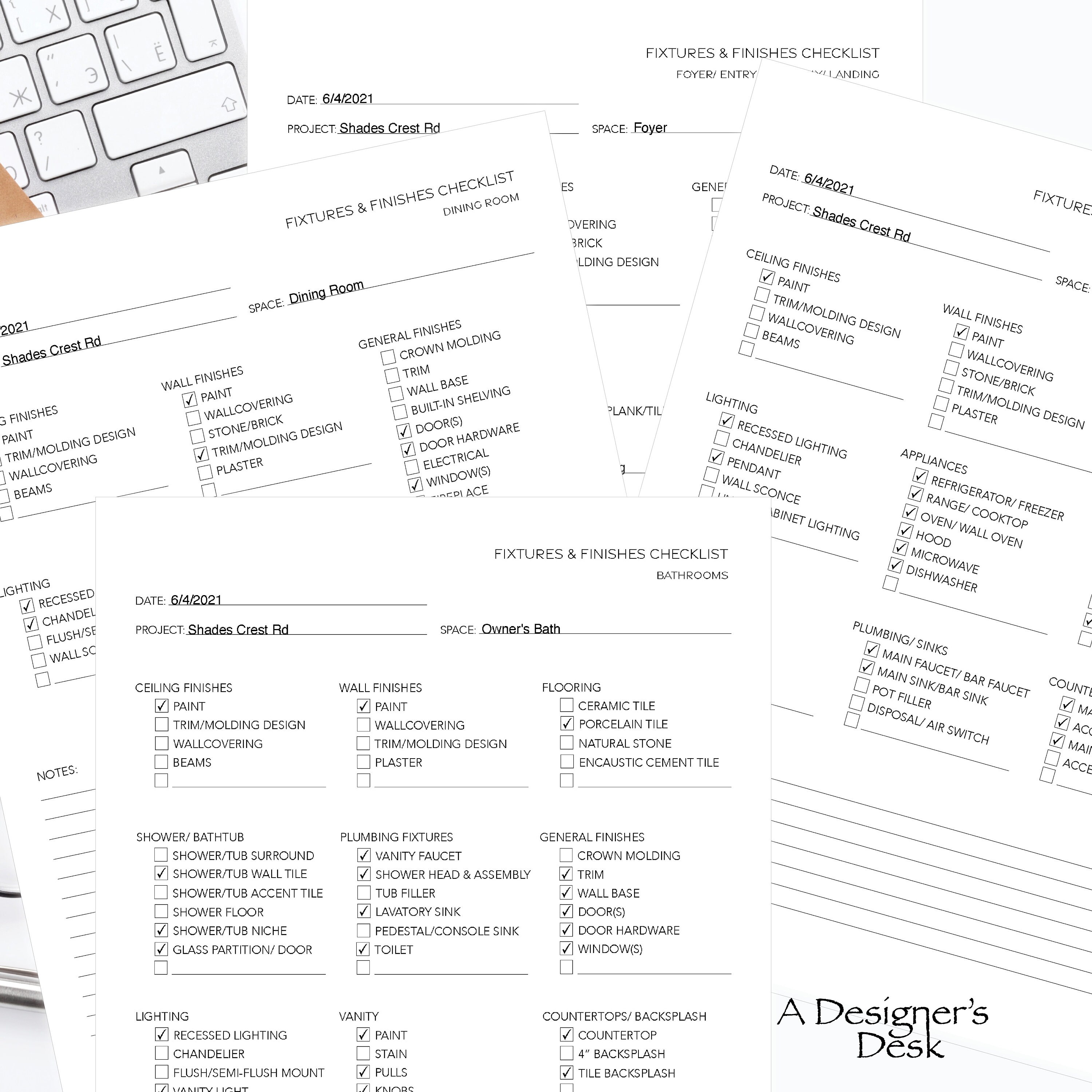 Residential Fixtures & Finishes Checklist Office Document Etsy