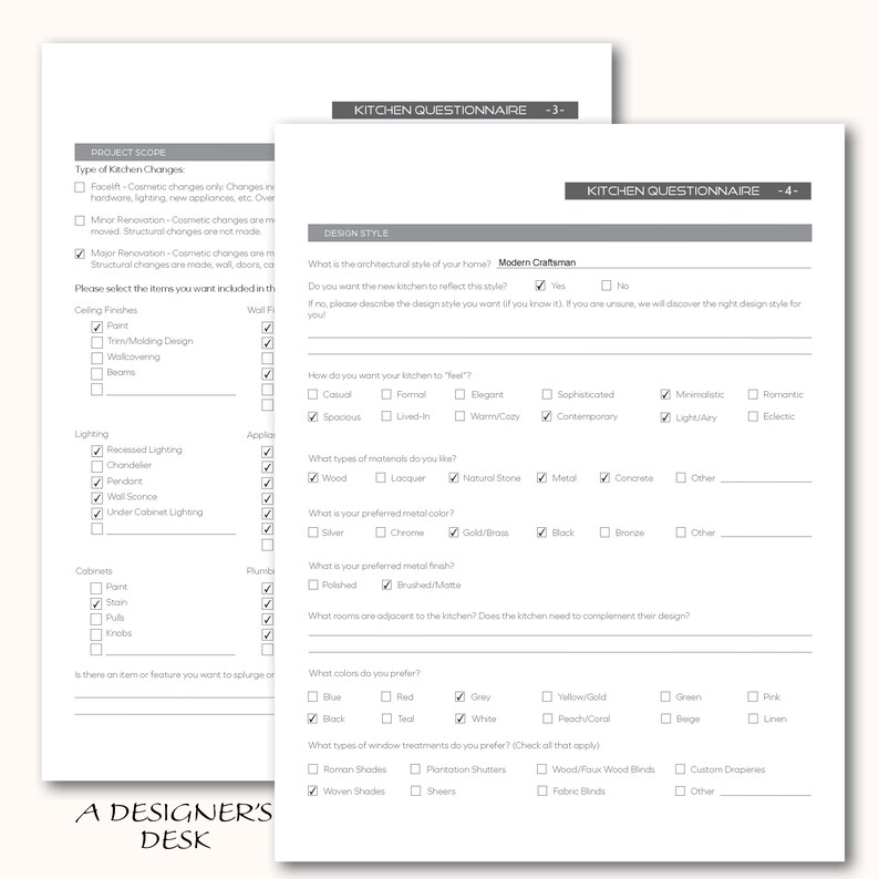 Residential Kitchen Questionnaire Office Document Professional Letter