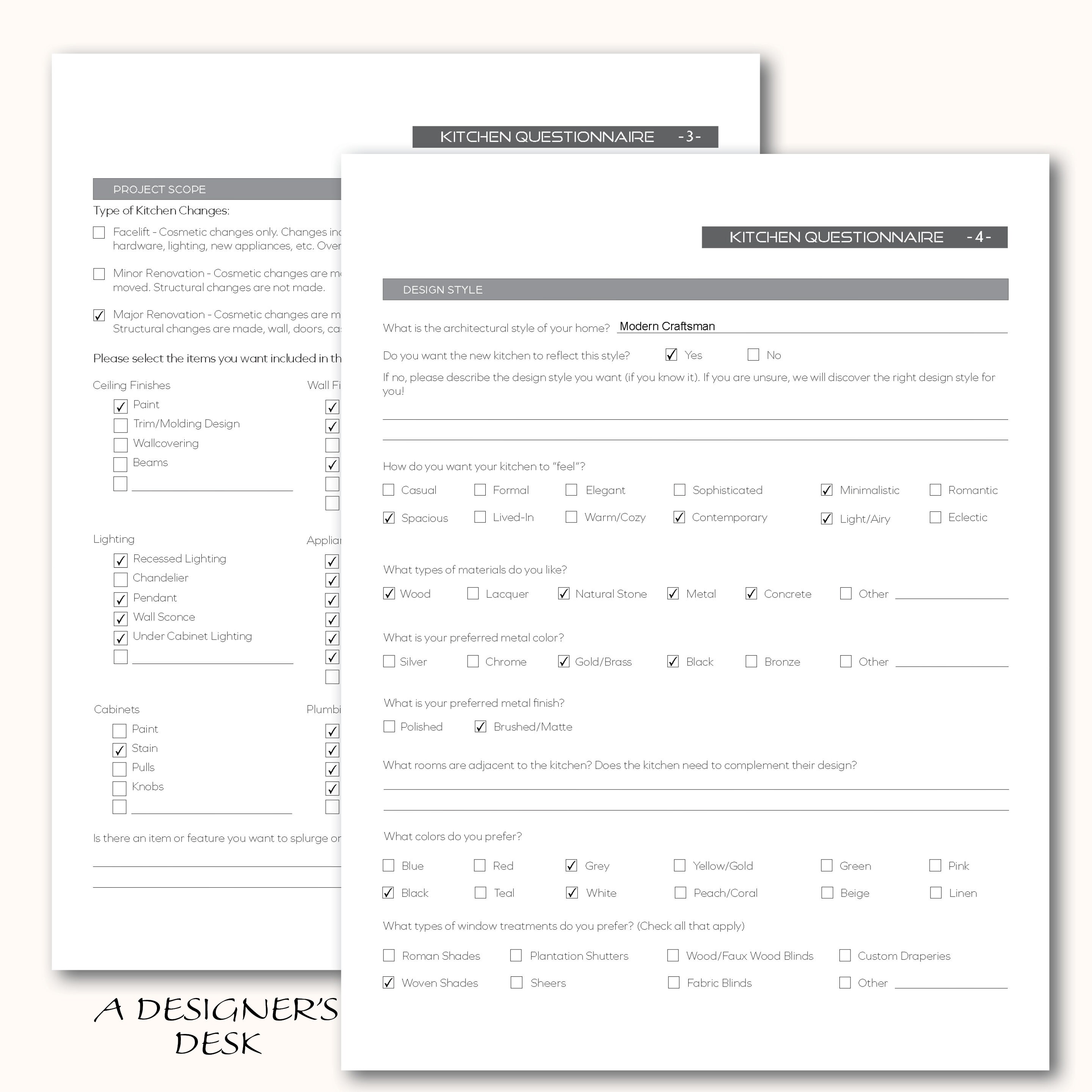 Residential Kitchen Questionnaire Office Document Professional Letter