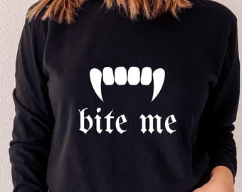 Bite Me Vampire SVG, Creepy Halloween T-Shirt Design (Digital Download)