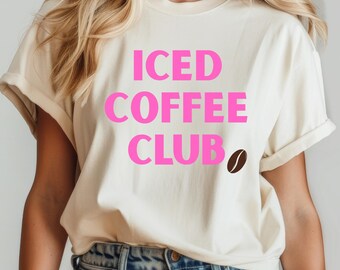 Iced Coffee Club SVG | Pink Aesthetic Coffee Quote PNG | Cute Coffee Lover Shirt Design | Iced Coffee Sublimation PNG |Summer Coffee Graphic