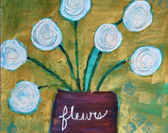 Floral painting Original mixed media painting Flowers art Original painting and collage on paper Idea gift