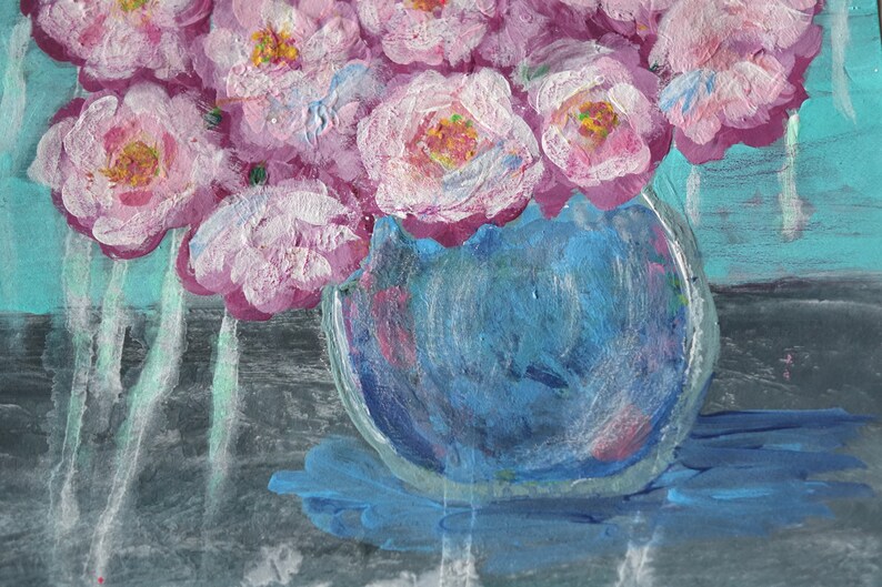 Abstract flowers painting Original mixed media painting on paper Wall art