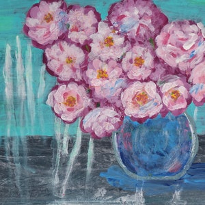 Abstract flowers painting Original mixed media painting on paper Wall art