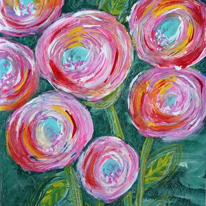 Abstract flowers painting Original mixed media painting