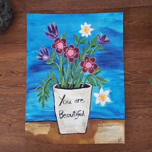 SEI BELLA Fiori arte Opera d'arte originale Pittura d'arte popolare 9x12 Collage Arte murale Regalo di compleanno Dipinto fatto a mano