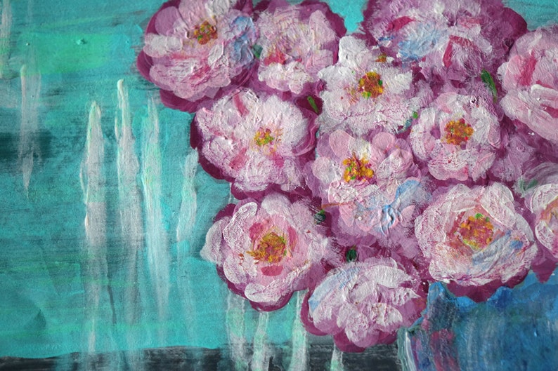 Abstract flowers painting Original mixed media painting on paper Wall art