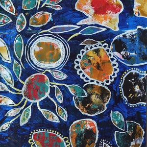 Original Mixed media  painting Abstract floral painting art on 9&quot;x12&quot; paper