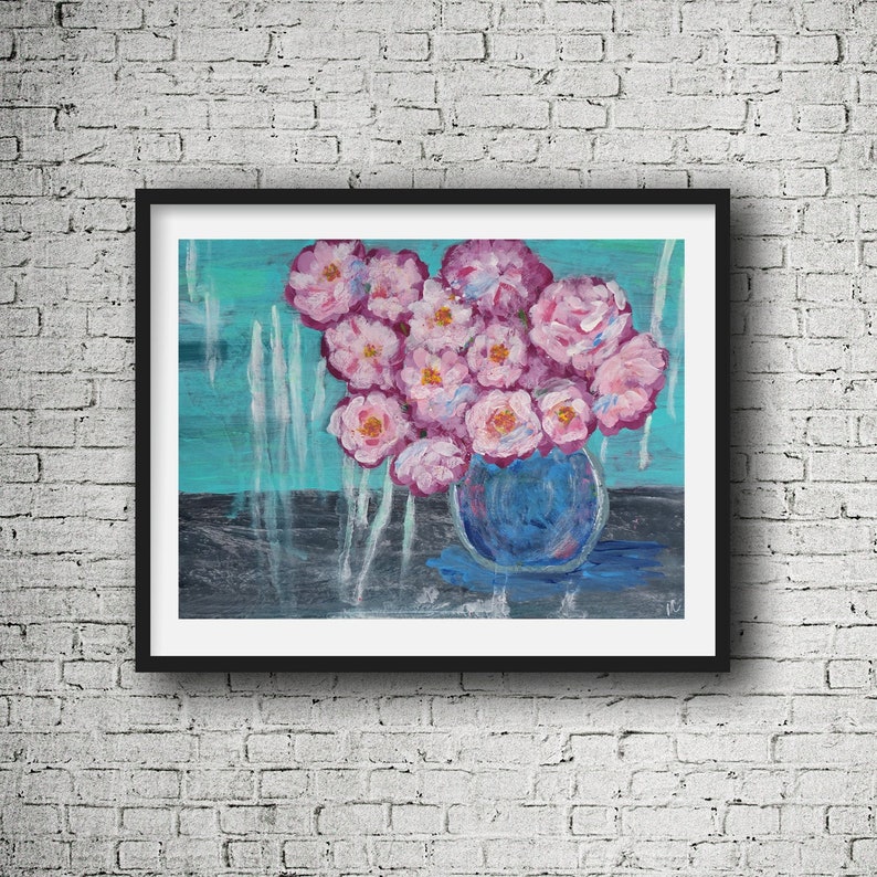 Abstract flowers painting Original mixed media painting on paper Wall art