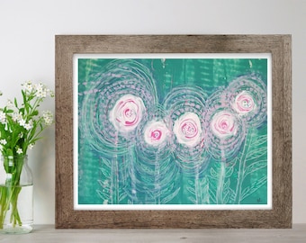 Flowers abstract painting Original mixed media painting Painting on paper