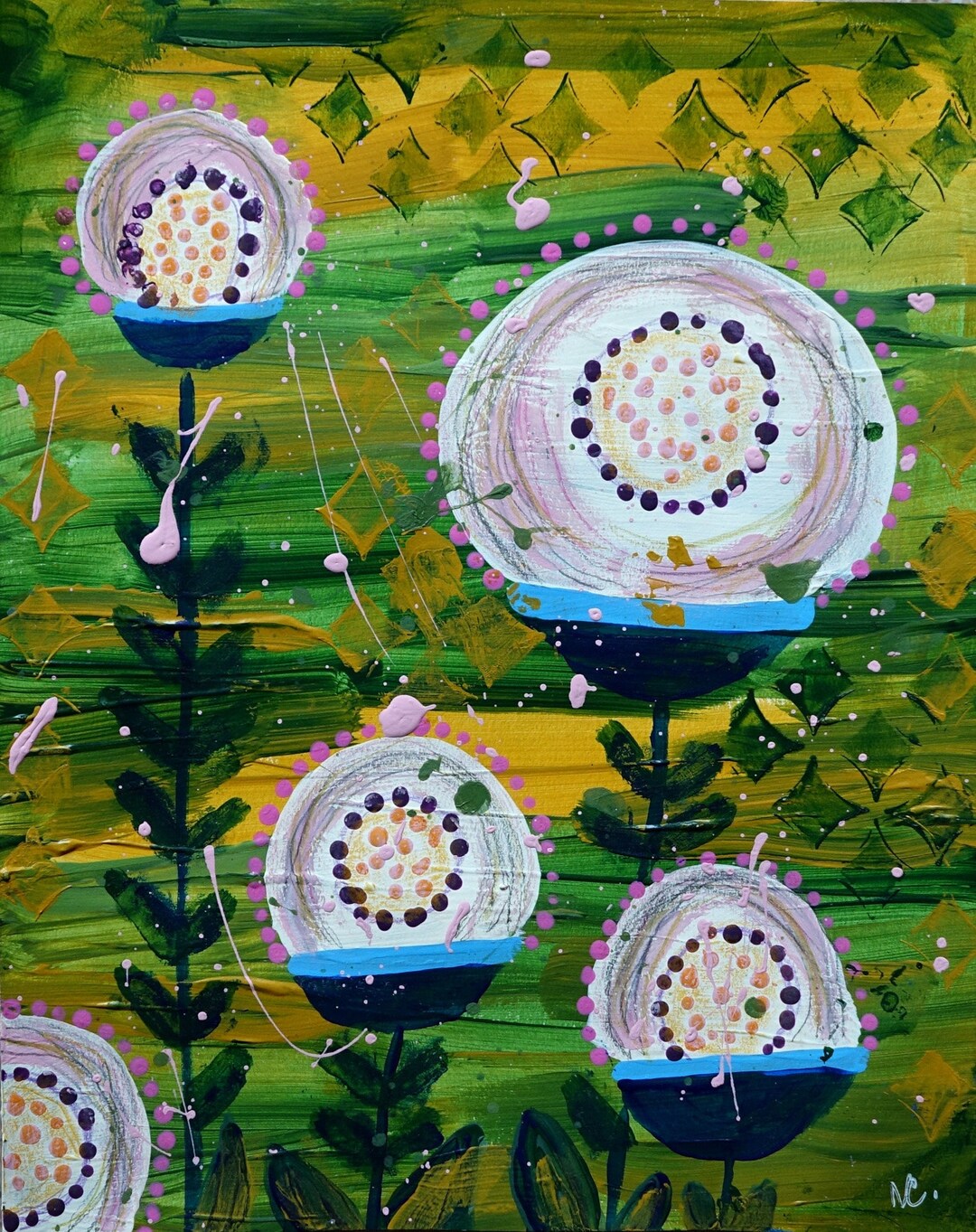 Folk Art Flowers Painting 8x10 Original Mixed Media Painting on Paper ...