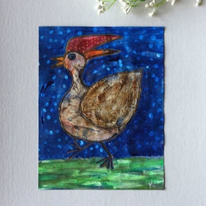Bird Painting Chicken painting Small Folk Art Chicken painting Handmade painting