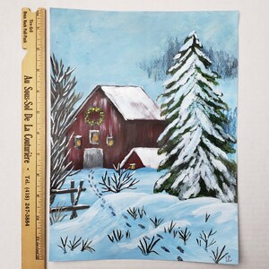 Red Barn Painting on Paper, Farmhouse Decor, Christmas Decor, Rustic ...