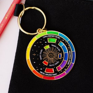 Color Wheel© Black/Gold Interactive Keychain ORIGINAL DESIGN, Spinning Keychain, Art Teacher Gift, Art Bag Keychain, Color Theory Gift image 4